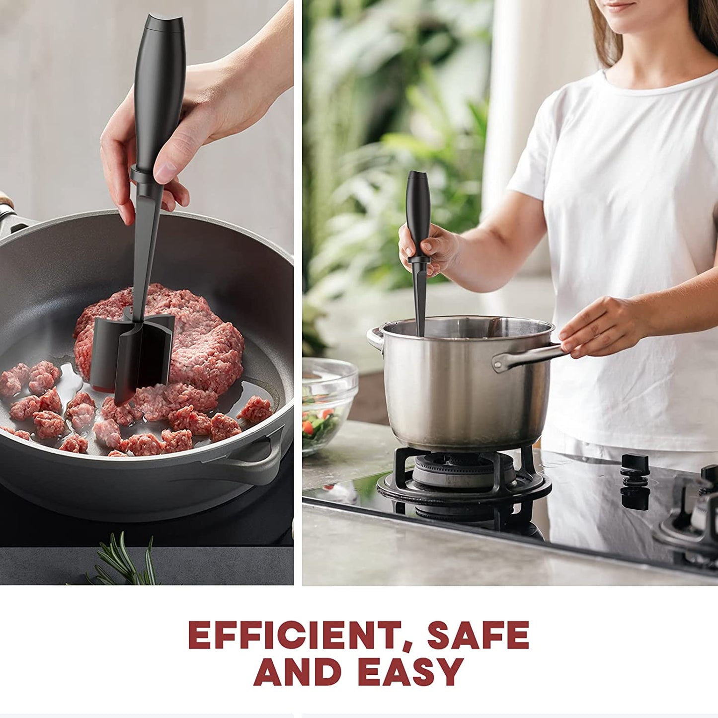 Premium Heat-Resistant Meat Chopper and Smasher for Hamburger, Ground Beef, and More - Nylon Tool with Meat Fork and Non-Stick Mix Chopper