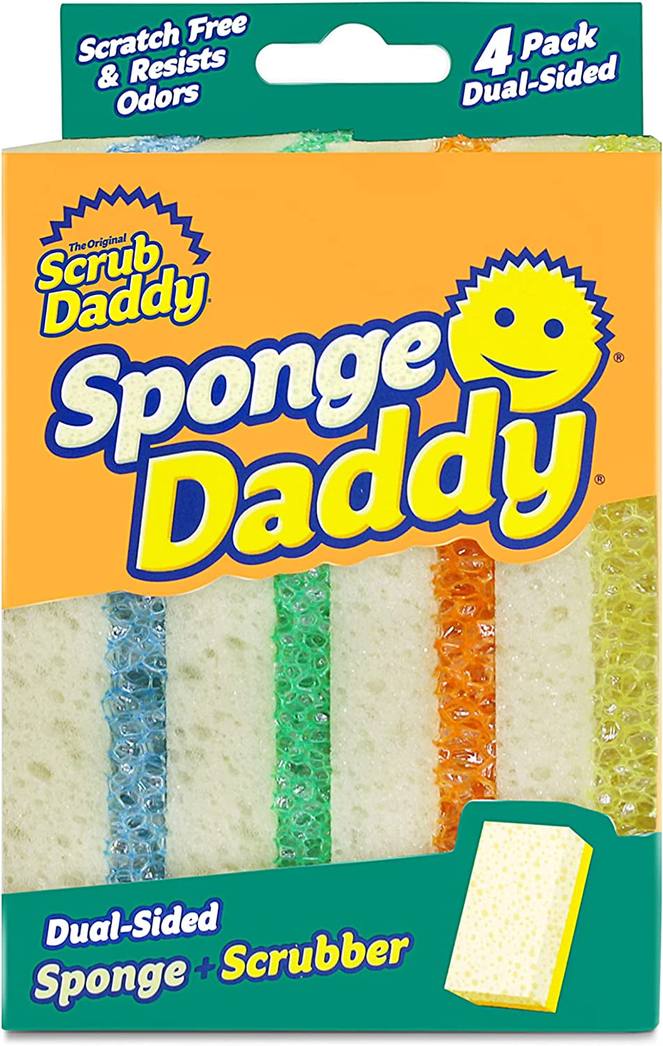 Sponge Daddy: 4-Pack Dual-Sided Sponge and Scrubber - Odor-Resistant and Scratch-Free Cleaning