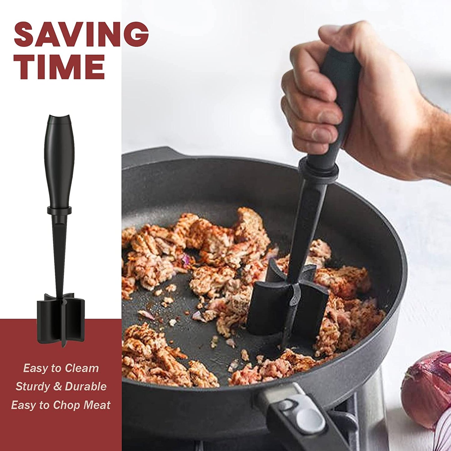 Premium Heat-Resistant Meat Chopper and Smasher for Hamburger, Ground Beef, and More - Nylon Tool with Meat Fork and Non-Stick Mix Chopper