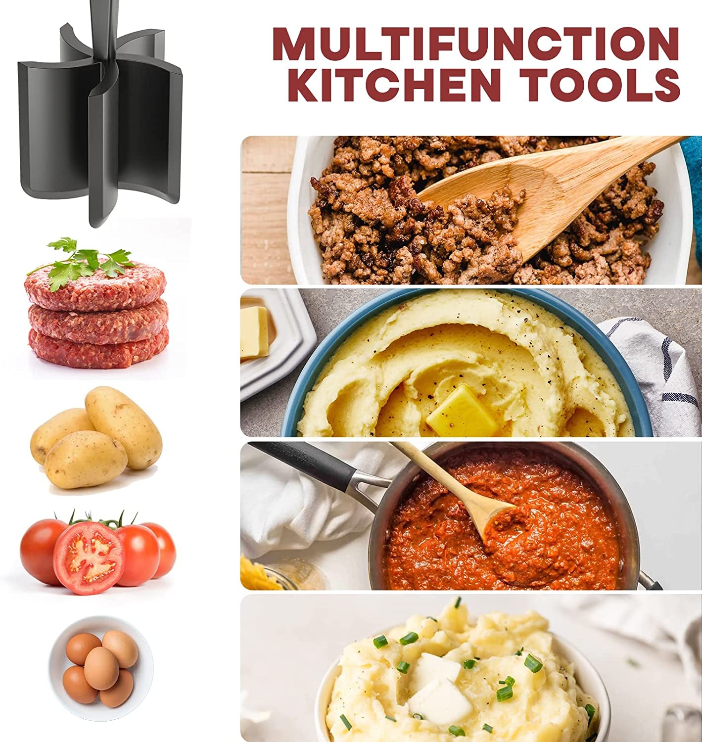 Premium Heat-Resistant Meat Chopper and Smasher for Hamburger, Ground Beef, and More - Nylon Tool with Meat Fork and Non-Stick Mix Chopper