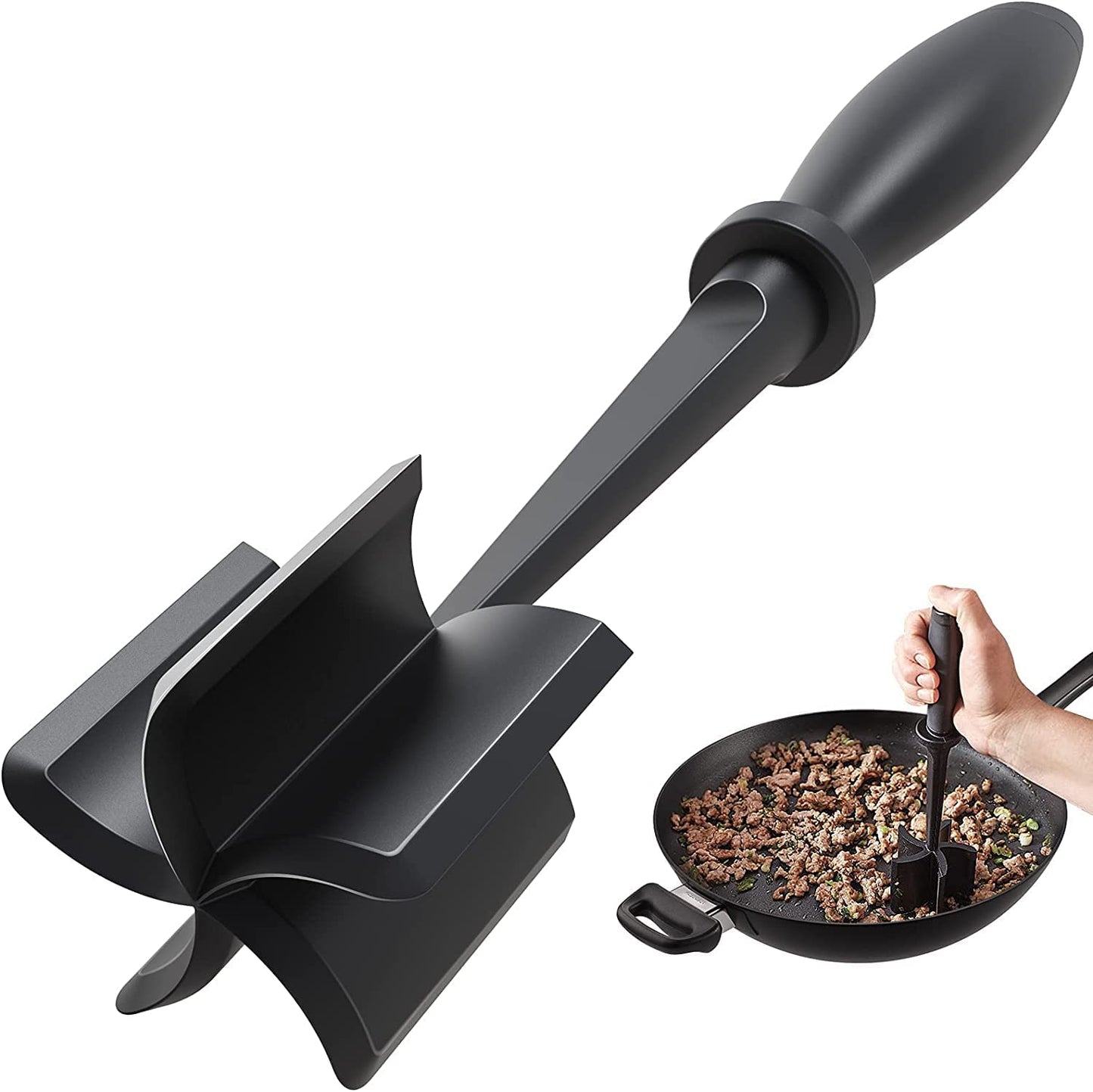 Premium Heat-Resistant Meat Chopper and Smasher for Hamburger, Ground Beef, and More - Nylon Tool with Meat Fork and Non-Stick Mix Chopper