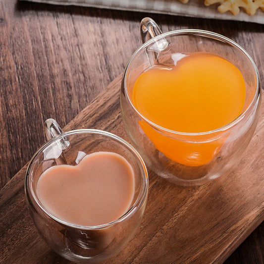 Heart-Shaped Double Wall Glass Mug for Tea, Coffee, Wine, and More!