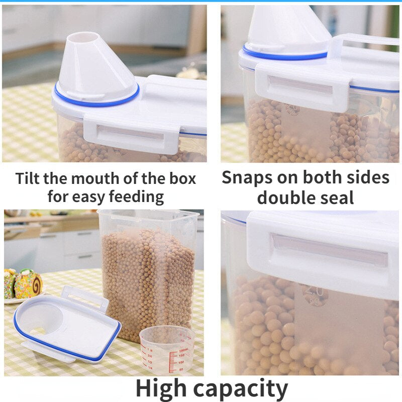 Moisture-Proof Sealed Pet Food Storage Tank with Measuring Cup - Plastic Container for Dogs and Cats, Pet Supply Accessory