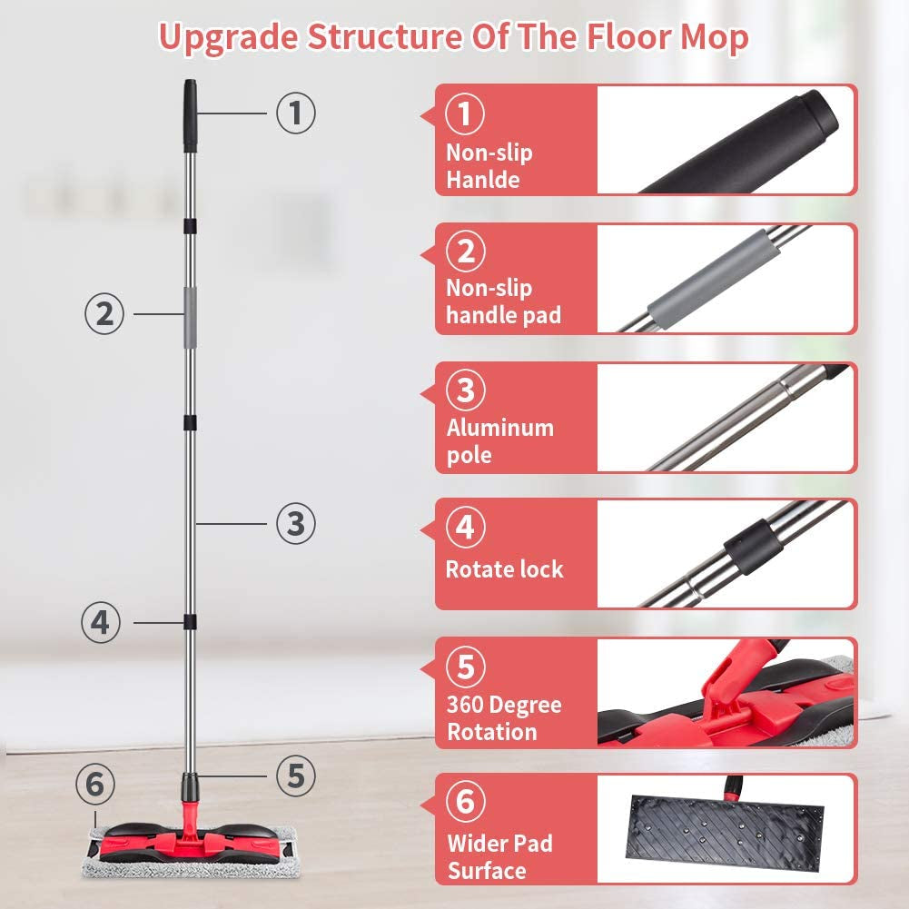 Efficient Cleaning Solution: Extendable Aluminum-Handled Microfiber Mop with 360° Rotation, 4 Washable Pads, and Handy Scraper