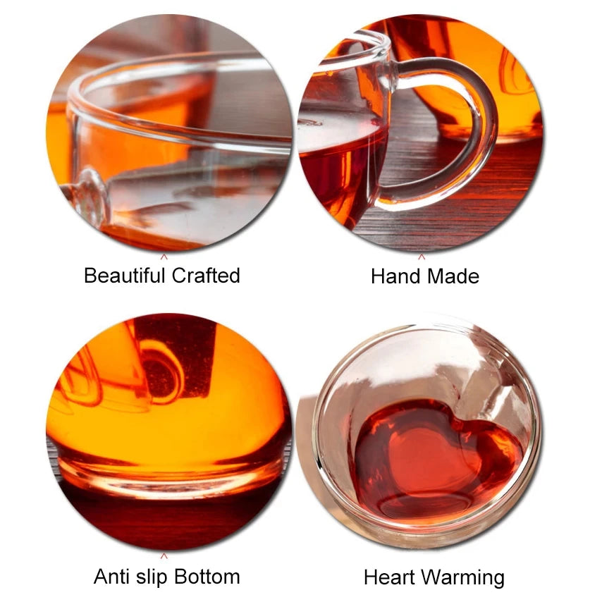 Heart-Shaped Double Wall Glass Mug for Tea, Coffee, Wine, and More!