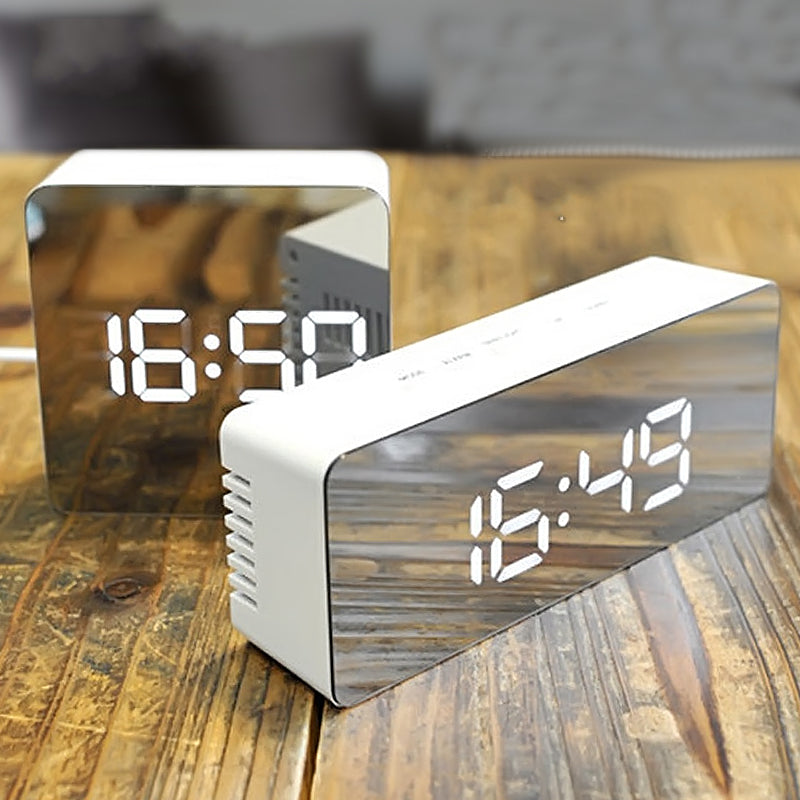 Mini Rectangle Square Mirror Clock - Electronic Alarm Desk Table Clock