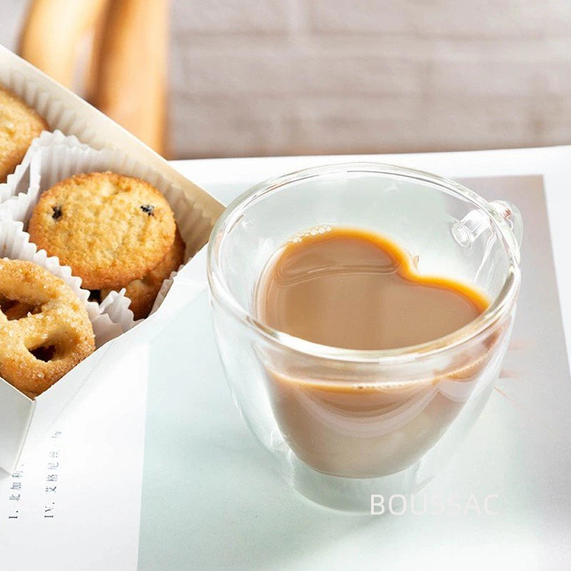 Heart-Shaped Double Wall Glass Mug for Tea, Coffee, Wine, and More!