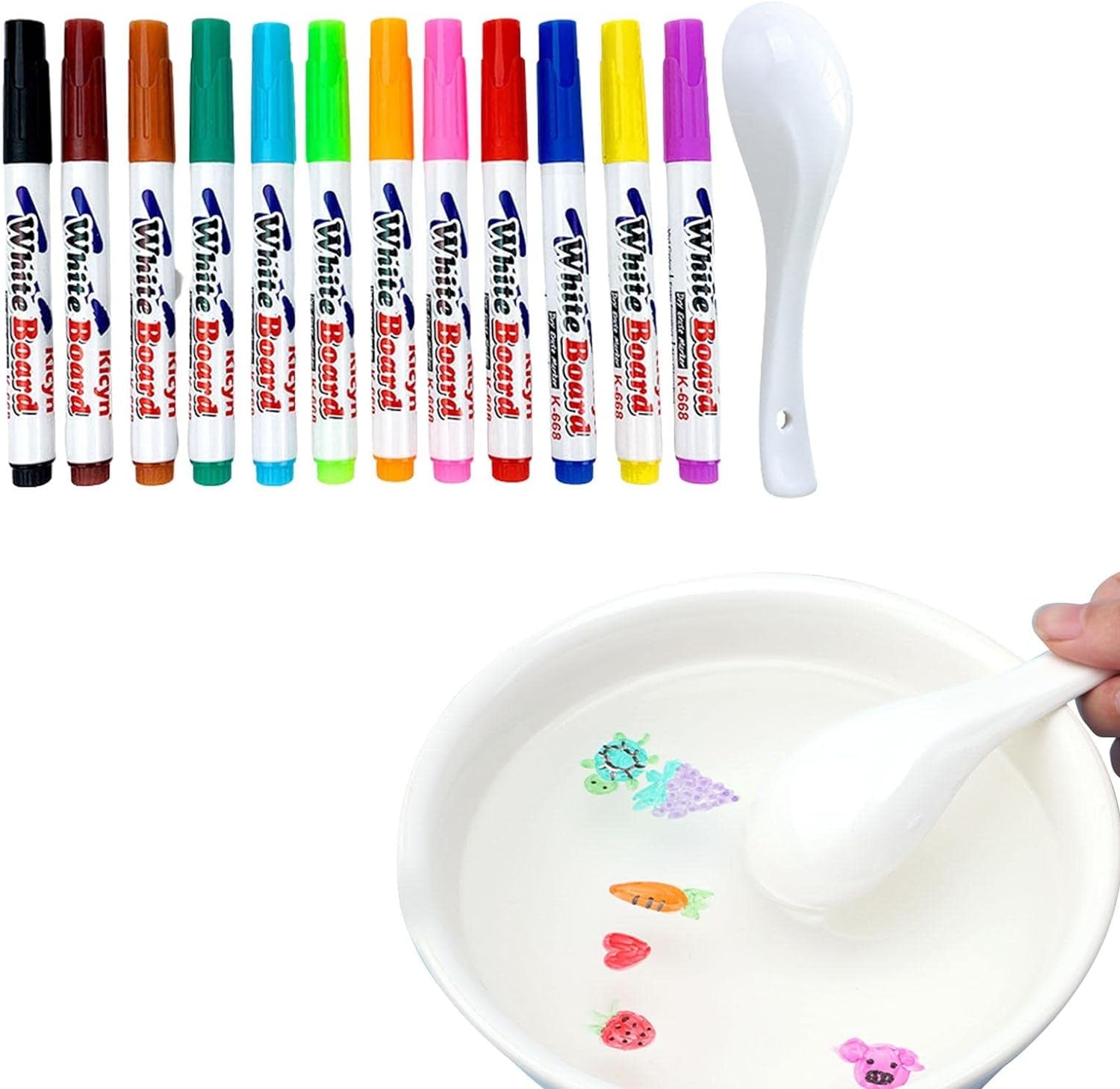 Magic Water Painting Pens - Set of 8, Including Spoon, Children's Erasable Whiteboard Markers