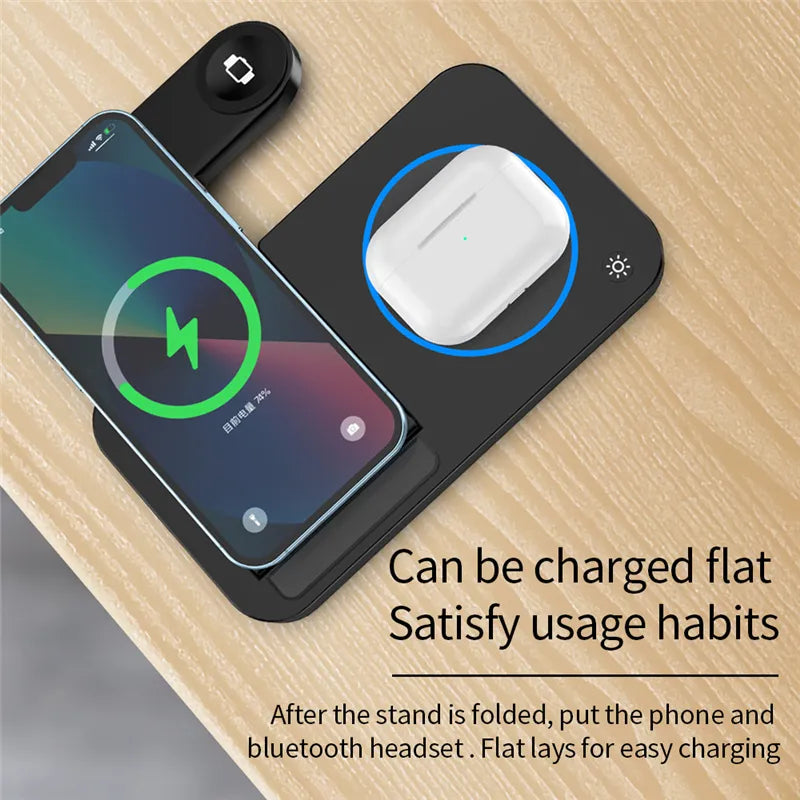  4-in-1 Foldable Wireless Charging Station: 30W Fast Charger for iPhone 14, 13, 12 Pro Max, AirPods, Samsung Galaxy Watch (6, 5, 4, 3) and S22, S21, S20