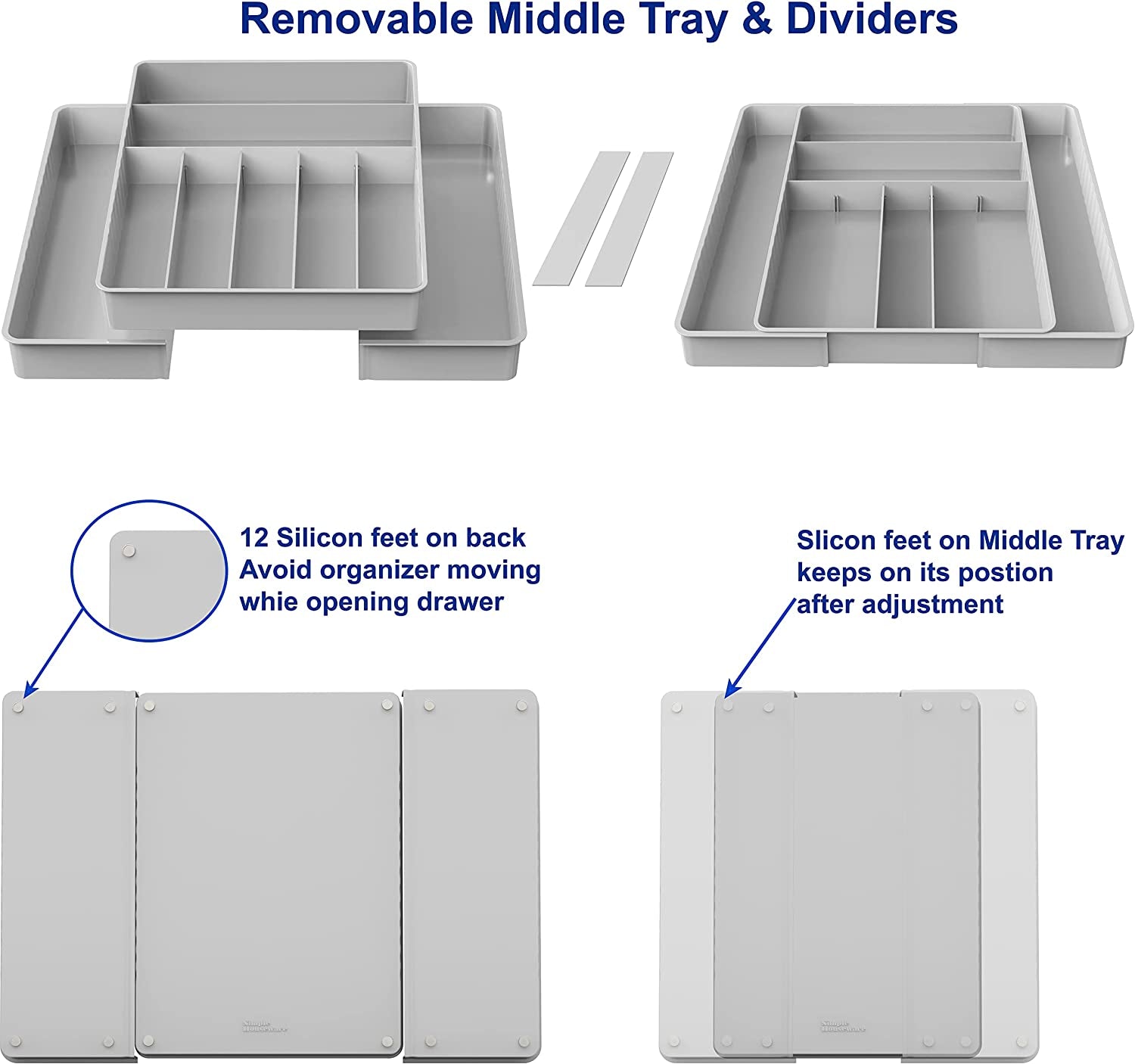 Expandable Grey Kitchen Drawer Flatware Organizer by Simple houseware