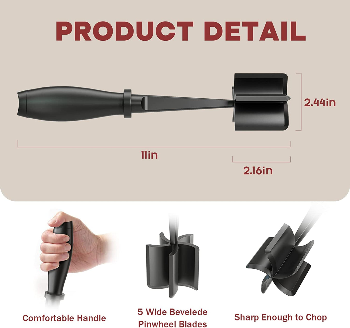Premium Heat-Resistant Meat Chopper and Smasher for Hamburger, Ground Beef, and More - Nylon Tool with Meat Fork and Non-Stick Mix Chopper