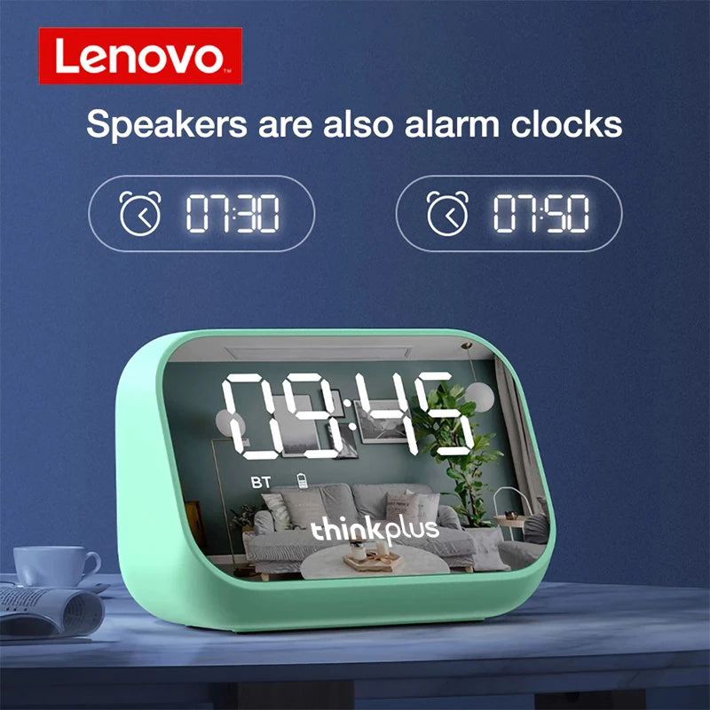 Lenovo Thinkplus TS13 Wireless Bluetooth Speaker Alarm Clock with LED Digital Stereo Desktop and Mirror