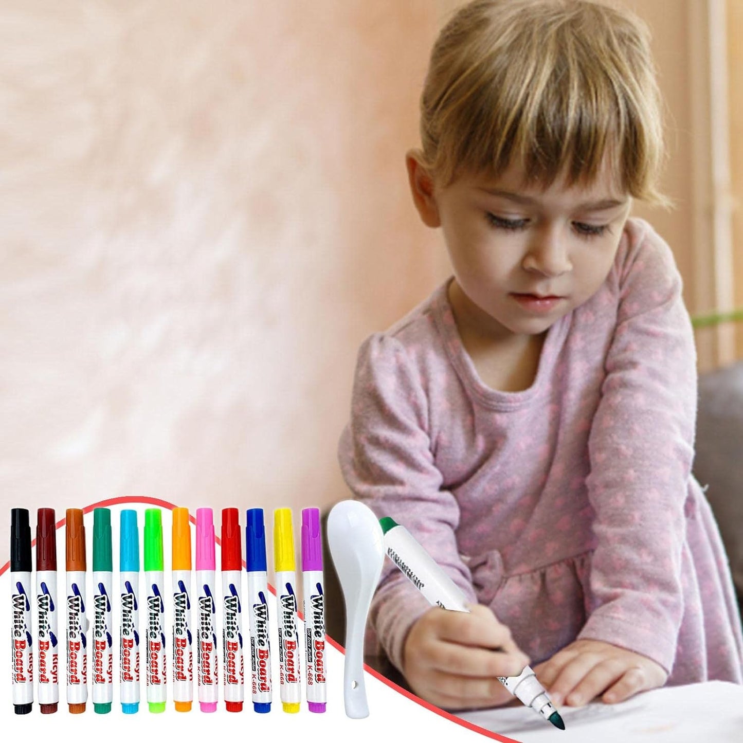 Magic Water Painting Pens - Set of 8, Including Spoon, Children's Erasable Whiteboard Markers