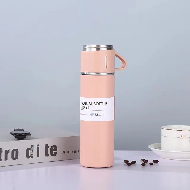 Stainless Steel Vacuum Flask Gift Set: Office & Business Style Thermos Bottle with 500ML Capacity, Ideal for Outdoor Hot Water, Thermal Insulation, and Couple's Use