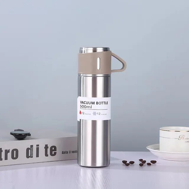 Stainless Steel Vacuum Flask Gift Set: Office & Business Style Thermos Bottle with 500ML Capacity, Ideal for Outdoor Hot Water, Thermal Insulation, and Couple's Use