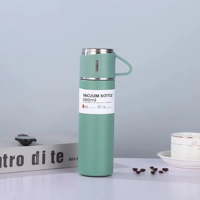 Stainless Steel Vacuum Flask Gift Set: Office & Business Style Thermos Bottle with 500ML Capacity, Ideal for Outdoor Hot Water, Thermal Insulation, and Couple's Use