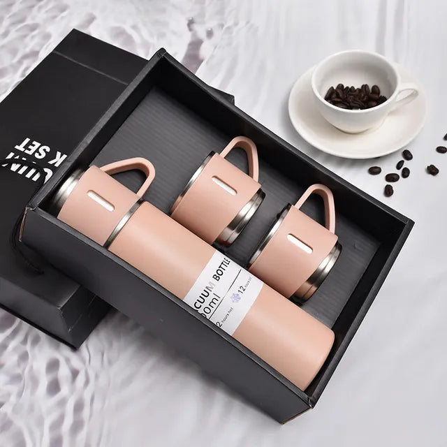 Stainless Steel Vacuum Flask Gift Set: Office & Business Style Thermos Bottle with 500ML Capacity, Ideal for Outdoor Hot Water, Thermal Insulation, and Couple's Use