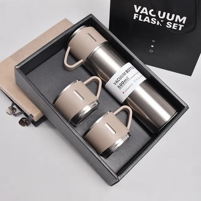 Stainless Steel Vacuum Flask Gift Set: Office & Business Style Thermos Bottle with 500ML Capacity, Ideal for Outdoor Hot Water, Thermal Insulation, and Couple's Use