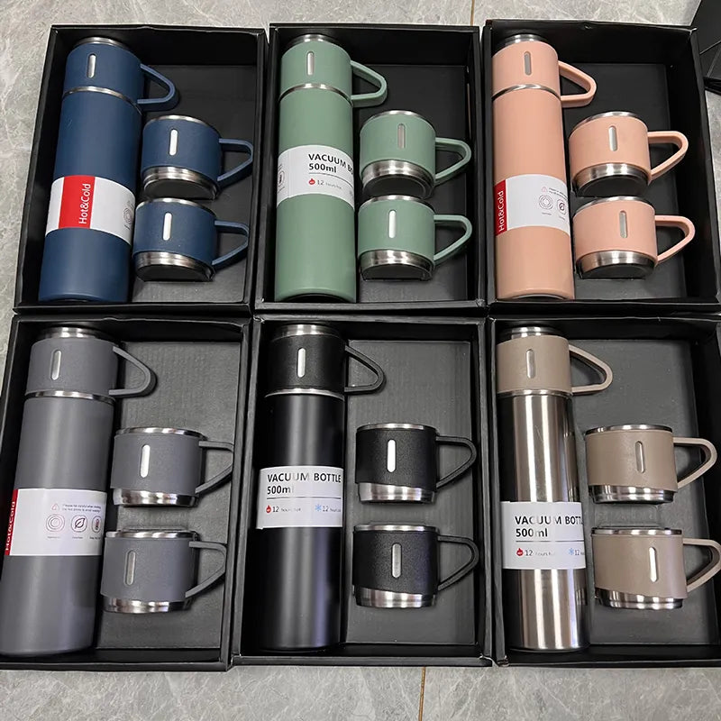 Stainless Steel Vacuum Flask Gift Set: Office & Business Style Thermos Bottle with 500ML Capacity, Ideal for Outdoor Hot Water, Thermal Insulation, and Couple's Use