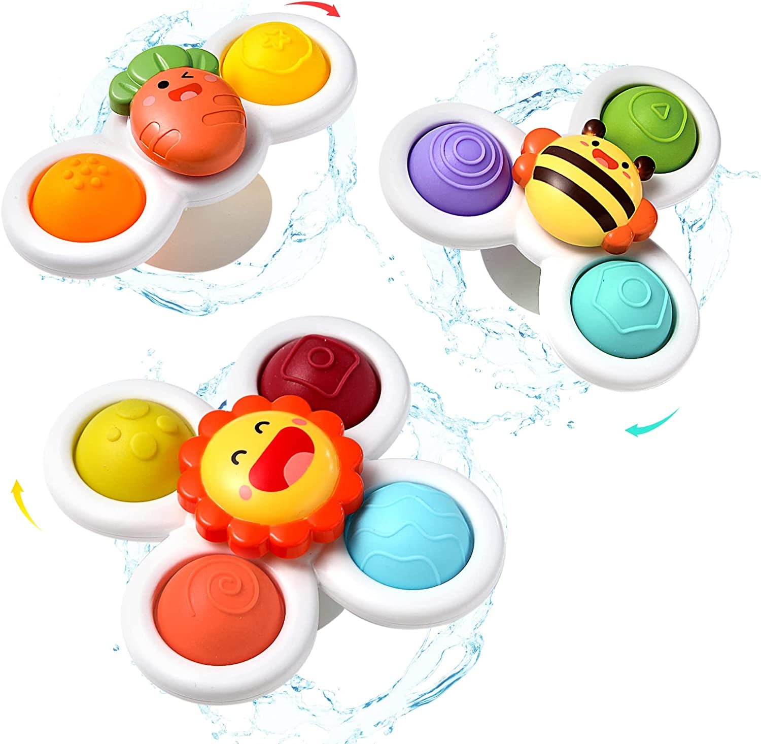 Set of 3 Suction Cup Spinner Toys for Toddlers 1-3, Baby Fidget Spinners for Sensory Learning and Fun, Ideal Bathtub and Dining Chair Toys, Perfect Birthday Gifts for Baby Boys and Girls