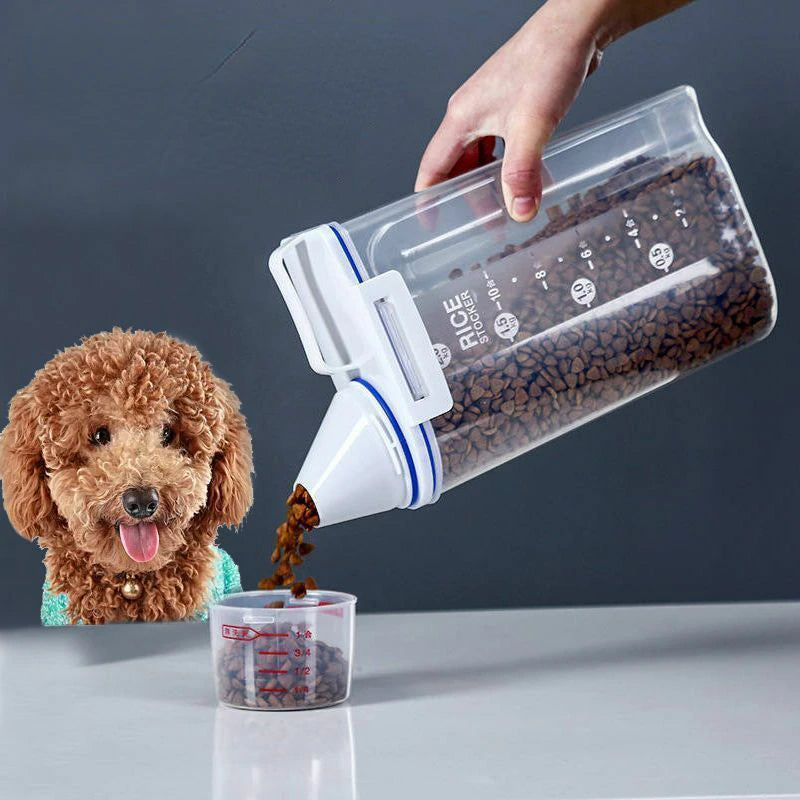 Moisture-Proof Sealed Pet Food Storage Tank with Measuring Cup - Plastic Container for Dogs and Cats, Pet Supply Accessory