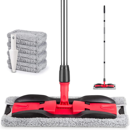 Efficient Cleaning Solution: Extendable Aluminum-Handled Microfiber Mop with 360° Rotation, 4 Washable Pads, and Handy Scraper