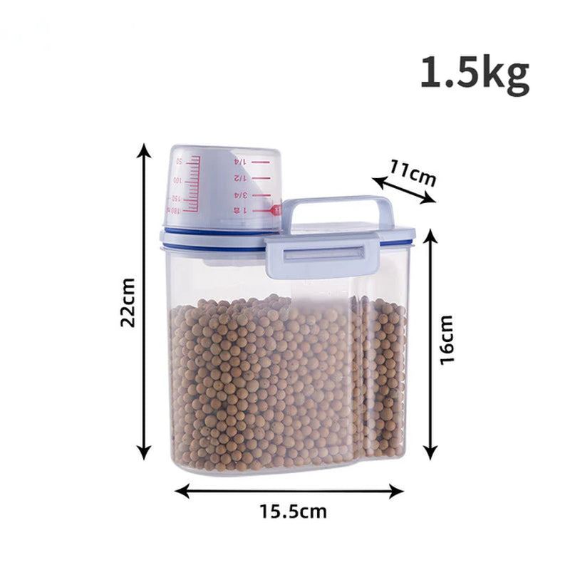 Moisture-Proof Sealed Pet Food Storage Tank with Measuring Cup - Plastic Container for Dogs and Cats, Pet Supply Accessory