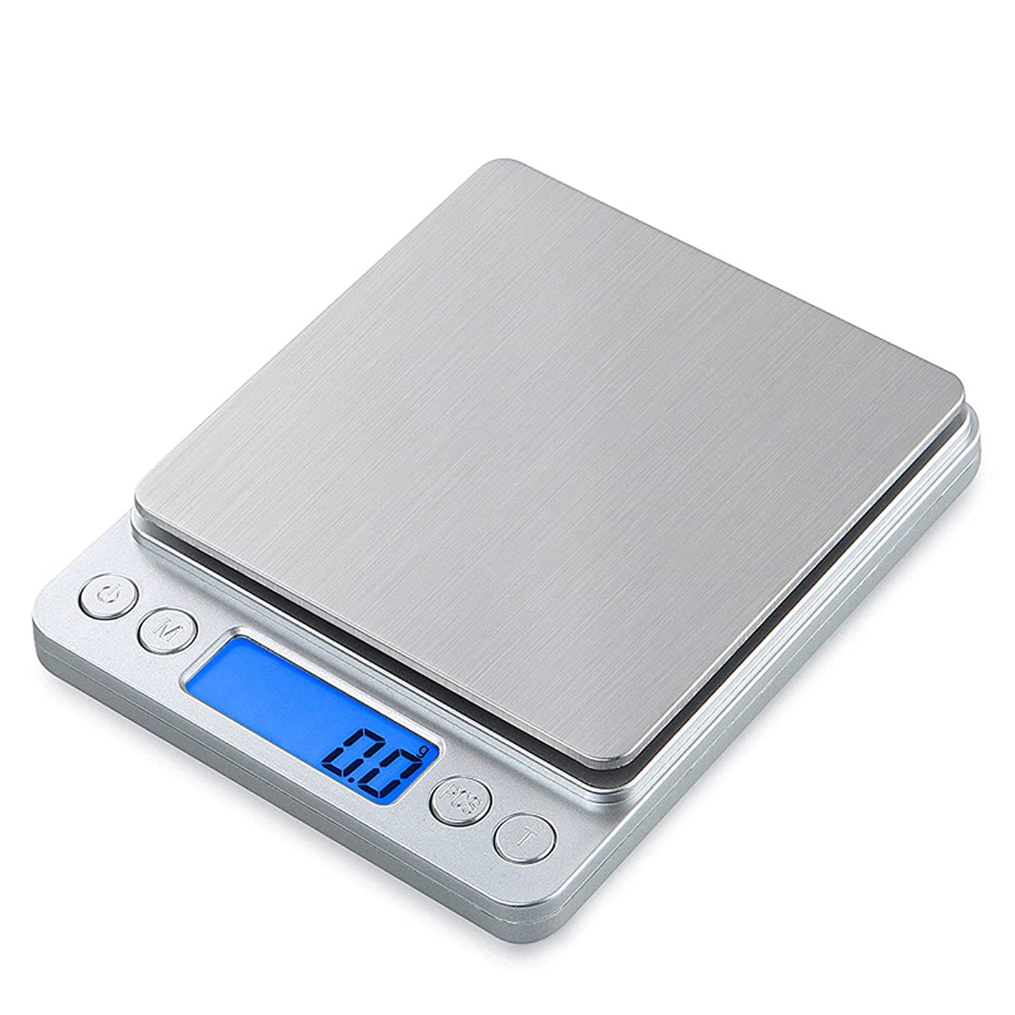 Compact Digital Kitchen Scale - 3Kg/0.1g Precision - Blue Backlit LCD - 6 Units - Auto Off - Tare & PCS Functions - Stainless Steel - Includes Battery and 150cm Soft Tape