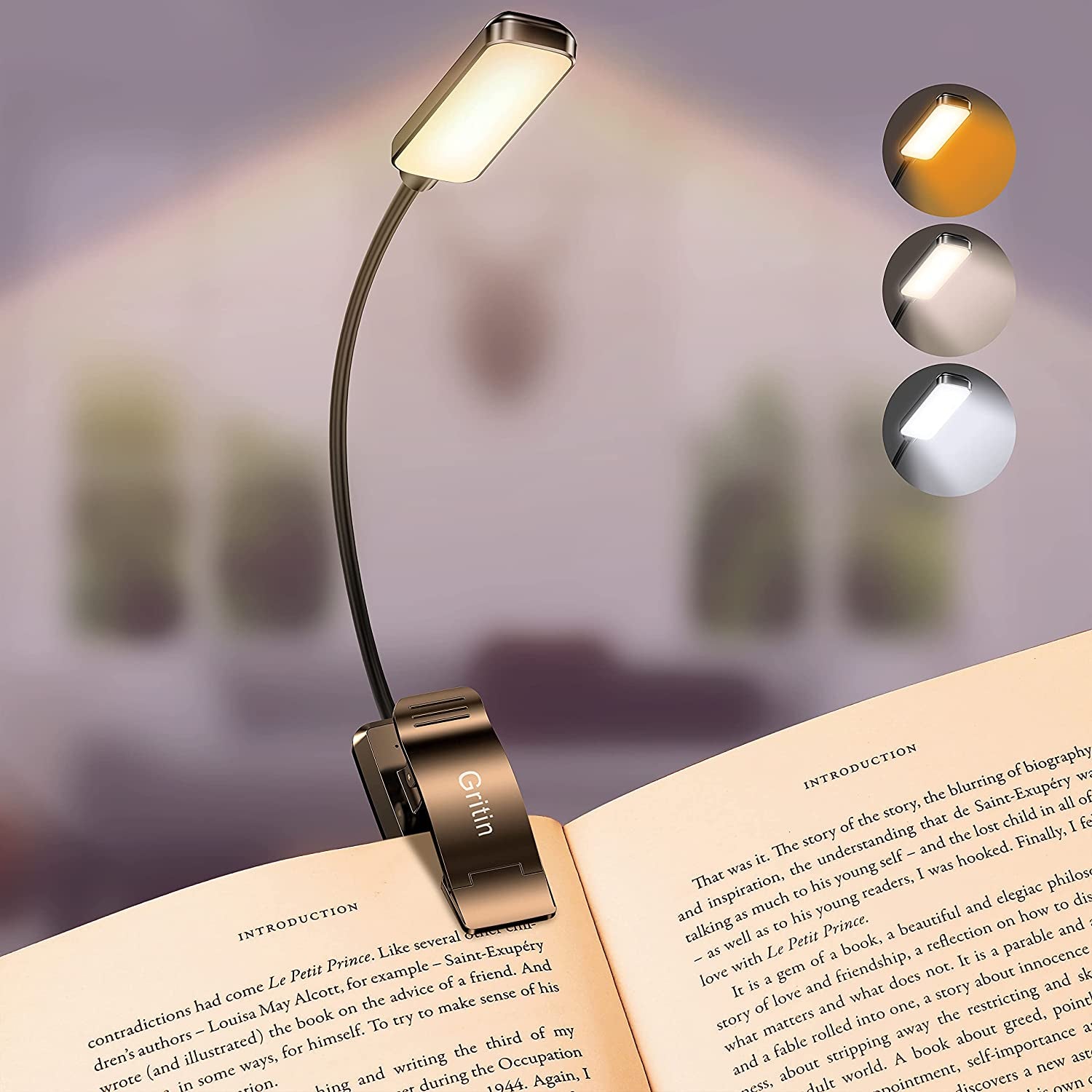 Rechargeable Book Light for Bedtime Reading: 9 LED Lamp with Power Indicator, 3 Eye-Friendly Modes, Stepless Dimming, Extended Battery Life, 360° Flexible Clip-On Reading Light