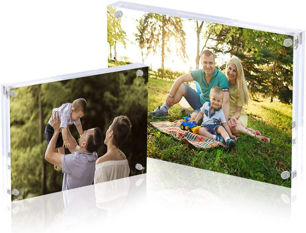 Clear Acrylic 5x7 Inches Double-Sided Magnetic Photo Frame with Free-Standing Desktop Design, 10mm Thickness, Includes Microfiber Cloth and Gift Box