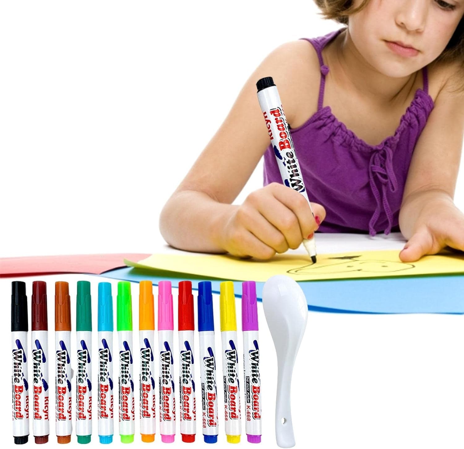 Magic Water Painting Pens - Set of 8, Including Spoon, Children's Erasable Whiteboard Markers