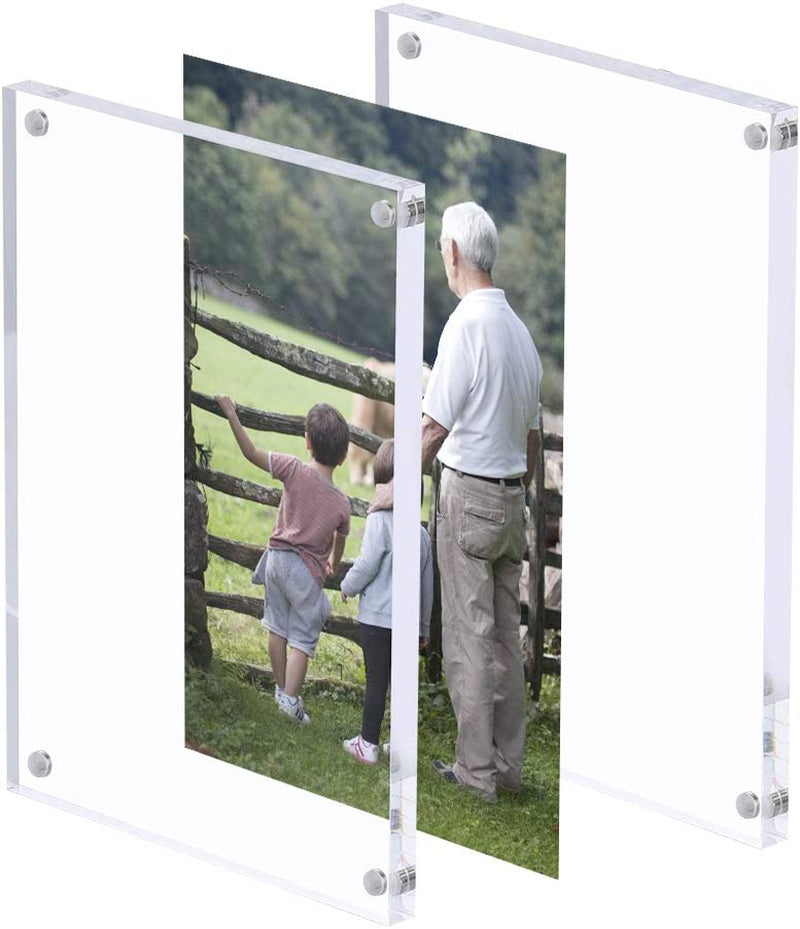 Clear Acrylic 5x7 Inches Double-Sided Magnetic Photo Frame with Free-Standing Desktop Design, 10mm Thickness, Includes Microfiber Cloth and Gift Box