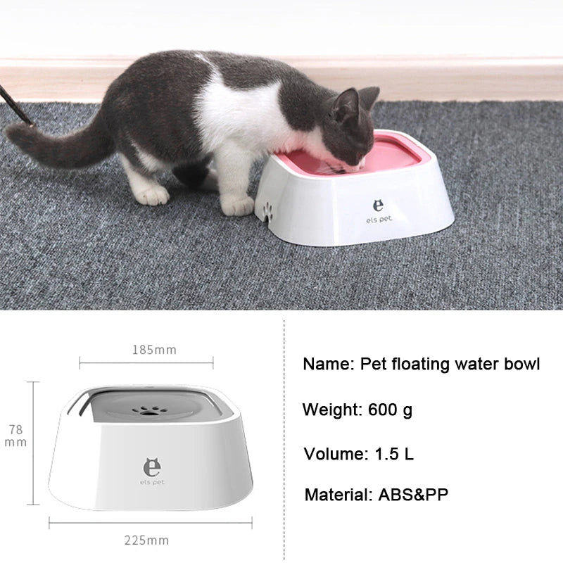 Spill-Proof Dog and Cat Floating Water Bowl with Non-Wetting Mouth Design - Anti-Overflow Water Dispenser in Durable Plastic