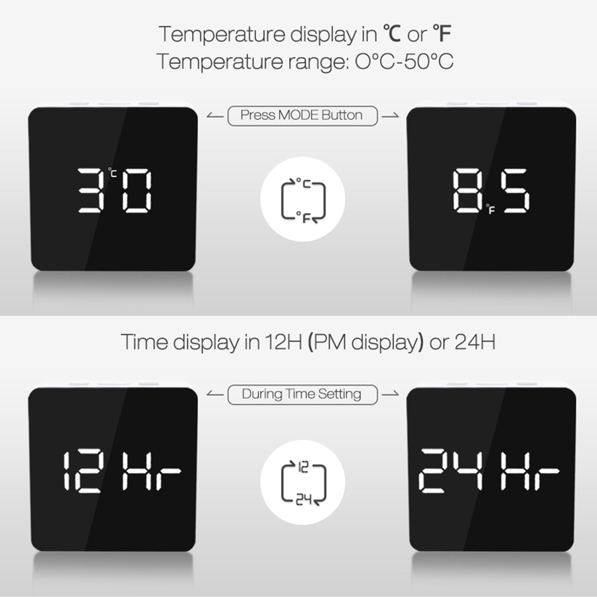 Mini Rectangle Square Mirror Clock - Electronic Alarm Desk Table Clock