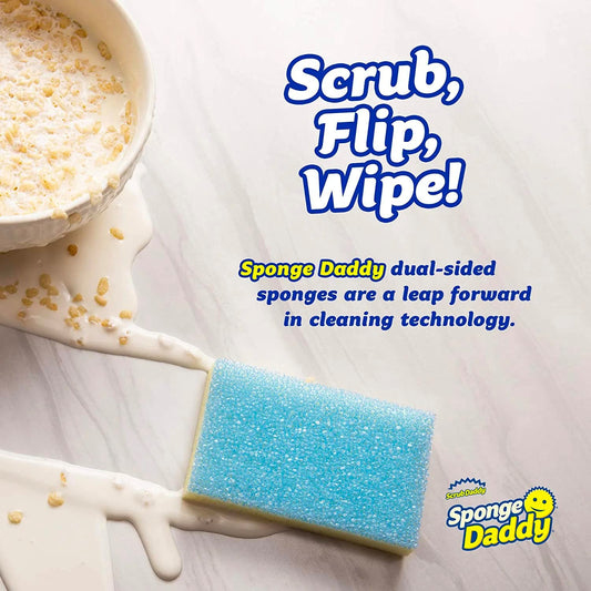 Sponge Daddy: 4-Pack Dual-Sided Sponge and Scrubber - Odor-Resistant and Scratch-Free Cleaning