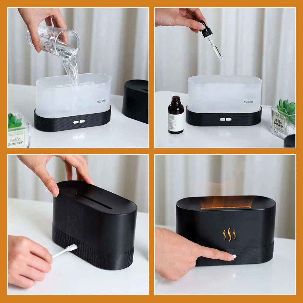 Simulated Flame LED Ultrasonic Air Humidifier with Fragrance Dispenser