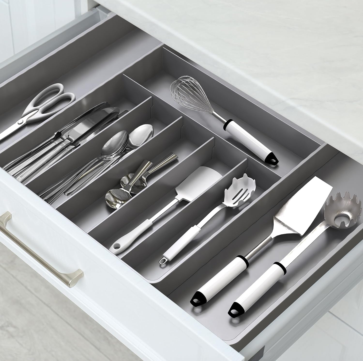 Expandable Grey Kitchen Drawer Flatware Organizer by Simple houseware