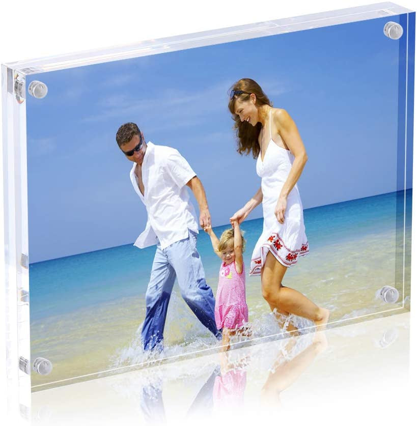 Clear Acrylic 5x7 Inches Double-Sided Magnetic Photo Frame with Free-Standing Desktop Design, 10mm Thickness, Includes Microfiber Cloth and Gift Box